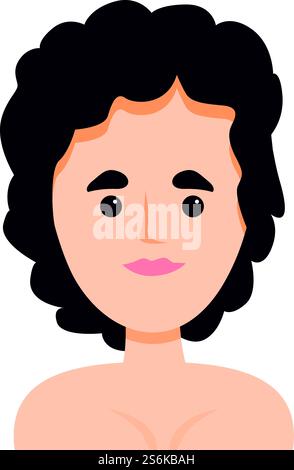 Femme avec icône de cheveux bouclés noirs. Dessin animé de femme avec icône de vecteur de cheveux bouclés noir pour la conception de Web isolé sur fond blanc. Femme avec icône de cheveux bouclés noirs, style de bande dessinée Illustration de Vecteur