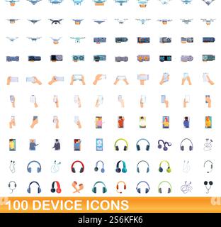 100 icônes de périphérique définies. Illustration de dessin animé de 100 icônes de périphérique ensemble de vecteur isolé sur fond blanc. 100 icônes de périphérique définies, style de dessin animé Illustration de Vecteur