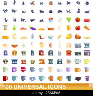 jeu d'icônes universelles de 100. Illustration de dessin animé de 100 icônes universelles ensemble de vecteur isolé sur fond blanc. 100 icônes universelles définies, style de dessin animé Illustration de Vecteur
