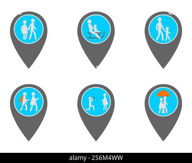 Épingles avec symboles pour voyager Banque D'Images