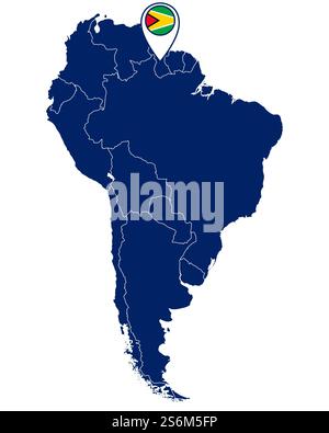 Drapeau de Guyana en pin et carte de l'Amérique du Sud Banque D'Images