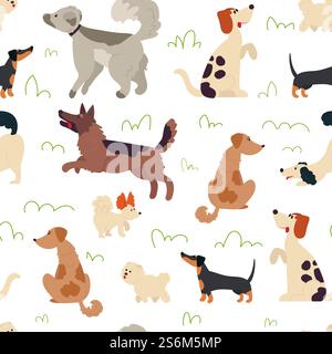 Motif chiens mignons. Fond sans couture animal, doodle animaux à la mode. Dessin de chiot de dessin animé, emballage décoratif de pépinière impression vectorielle décente. Illustration animal et chiot, fond sans couture. Motif chiens mignons. Fond sans couture animal, doodle animaux à la mode. Dessin de chiot de dessin animé, emballage décoratif de pépinière impression vectorielle décente Illustration de Vecteur