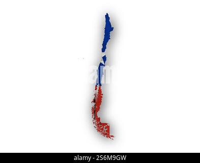 La carte et drapeau du Chili sur Weathered Wood Banque D'Images
