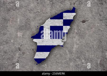 Carte et drapeau de Rhodes sur béton abîmé Banque D'Images