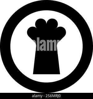 Chat patte de pied chat & rsquo ; s jambe icône d'animal domestique mignon en cercle rond noir illustration vectorielle de couleur noire style de contour solide image simple. Chat patte de pied chat & rsquo ; s jambe icône d'animal domestique mignon dans le cercle rond noir illustration vectorielle de couleur noire illustration de style plein contour Illustration de Vecteur