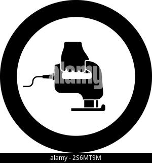 Outil de scie à métaux électrique scie à main en cours d'utilisation icône de bras en cercle rond noir illustration vectorielle de couleur noire style de contour solide image simple. Outil de scie à métaux électrique scie à main en cours d'utilisation icône de bras en cercle rond illustration vectorielle de couleur noire image de style de contour solide Illustration de Vecteur