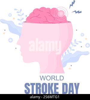 Illustration vectorielle de la Journée mondiale de l'AVC commémorée chaque 29 octobre avec une image de cerveau de style design plat et maintenir la santé pour l'arrière-plan, affiche, brochure Illustration de Vecteur