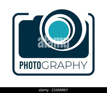 Appareil photo numérique pour prendre des photos ou filmer, icône isolée, emblème pour studio photo. Photographe entreprise ou services pour les clients, logotype ou étiquette avec dispositif moderne. Vecteur dans le style plat. Logotype de studio de photographie ou d'entreprise avec appareil photo Illustration de Vecteur