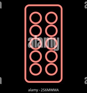 Pilules de néon dans l'image de vecteur de couleur rouge blister illustration de style plat de lumière. Pilules néon dans l'image de style plat d'illustration vectorielle de couleur rouge blister Illustration de Vecteur