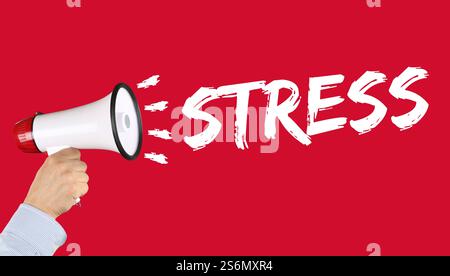 stress au travail burnout détente business concept épuisement main avec mégaphone Banque D'Images