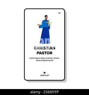Pasteur chrétien dans le vecteur de l'église du christianisme. Pasteur chrétien homme lisant la prière sur la cérémonie religieuse. Character Priest religion Education lecture Web Flat Cartoon illustration. Pasteur chrétien dans le vecteur de l'église du christianisme Illustration de Vecteur