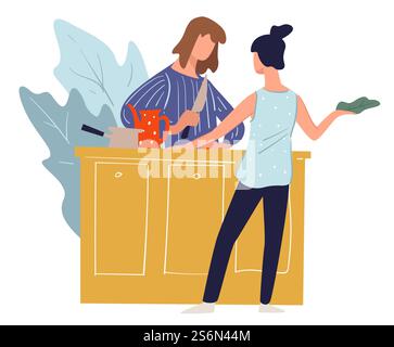 Cuisine maison, femmes cuisinant ensemble, amis ou camarades de groupe de classe culinaire avec ustensiles de cuisine pour préparer des plats. Recettes alimentaires saines, nutrition et régime, vecteur dans le style plat. Les femmes cuisinent dans la cuisine, les gens préparent les repas à la maison Illustration de Vecteur