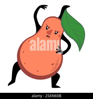 Fruit sportif faisant des exercices pour garder la forme, poire isolée perdant du poids. Fitness et mode de vie sain de mascotte ou de caractère. Émoticône sportif équilibrant sur les pieds, vecteur positif de personnage. Poire entraînement et maintien en forme, style de vie actif des fruits Illustration de Vecteur