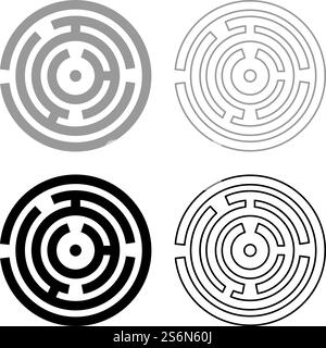 Labyrinthe rond cercle labyrinthe Set icône gris noir couleur illustration vectorielle style plat image simple. Labyrinthe rond cercle labyrinthe Set icône gris noir couleur illustration vectorielle image de style plat Illustration de Vecteur
