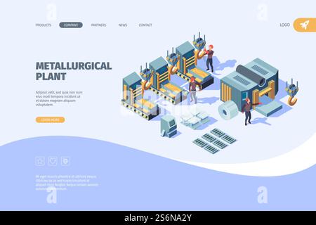 Atterrissage d'usine d'acier. Modèle de page Web d'affaires de vecteur d'industrie de fabrication de métallurgie. Industrie d'usine, production manufacturière, illustration métallurgique d'ingénierie industrielle. Atterrissage d'usine d'acier. Modèle de page Web d'affaires de vecteur d'industrie de fabrication de métallurgie Illustration de Vecteur