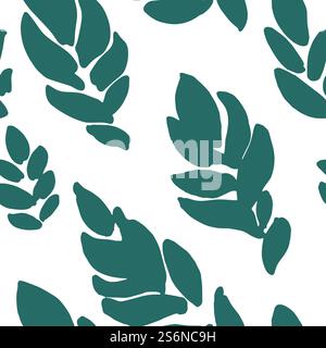 Vert royal feuillage de fougère motif sans couture isolé sur blanc. Plante tropicale d'été, imprimé décoratif exotique avec feuillage naturel de plante subtropicale. Branches de flore avec des feuilles, vecteur en plat. Motif sans couture de fougère royale de feuillage de feuilles vertes Illustration de Vecteur