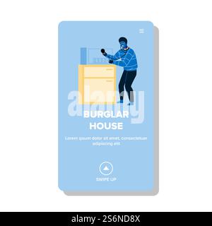 Cambrioleur dans la maison cassant le vecteur d'équipement sûr. Cambrioleur menaçant de casser et ouvrant l'outil d'économie d'argent. Cambrioleur de personnage Guy Criminal occupation Web Flat dessin animé. Cambrioleur dans la maison cassant le vecteur d'équipement sûr Illustration de Vecteur