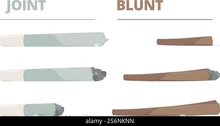 Joint de marijuana. Drogues cigarette fumée cannabis illustrations vectorielles de cannabis dans le style de dessin animé. Joint d'herbe de cannabis, drogue roulée pour fumer, ganja auto-roulé. Joint de marijuana. Drogues cigarette fumée cannabis illustrations vectorielles de cannabis dans le style de dessin animé Illustration de Vecteur
