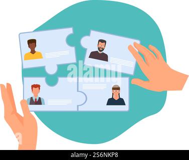 Collaboration commerciale. Formation d'une nouvelle équipe, les RH embauchent des employés. Illustration vectorielle de l'agence de recrutement. Collaboration, recrutement et partenariat entre les équipes commerciales. Collaboration commerciale. Formation d'une nouvelle équipe, les RH embauchent des employés. Illustration vectorielle de l'agence de recrutement Illustration de Vecteur