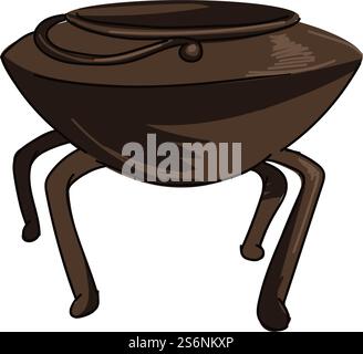 Vieux chaudron vintage avec jambes et poignées en métal. Ustensiles de cuisine rétro ou anciens pour la cuisine ou le brassage. Icône isolée de sorcière ou magique, symbole d'alchimie. Vecteur dans l'illustration de style plat. Chaudron pour le brassage, vieux ustensiles de cuisine ou casserole Illustration de Vecteur