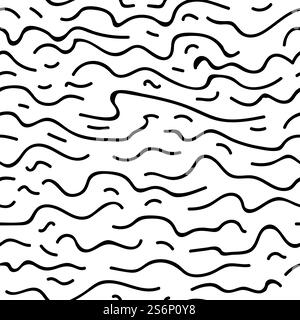 Lignes droites et ondulées, imprimé géométrique abstrait motif sans couture. Gribouillages et griffonnages, fond contemporain, conception d'emballage ou de carte avec un look et une visualisation avant-gardistes. Vecteur dans le style plat. Lignes ondulées sur motif sans couture imprimé abstrait Illustration de Vecteur