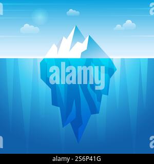 Iceberg sous-marin. Roche de glace coulante dans l'eau de l'océan fond vectoriel récent gelé de montagne. Illustration glace nord sous océan, polygone froid iceberg. Iceberg sous-marin. Roche de glace coulante dans l'eau de l'océan fond vectoriel récent gelé de montagne Illustration de Vecteur