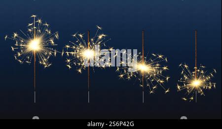 Lumières du Bengale. Celebration anniversaire Glow Elements Fire Sparkler décent vecteur illustrations réalistes. Storyboard Sparkler pour les vacances, lueur de nuit. Lumières du Bengale. Celebration anniversaire Glow Elements Fire Sparkler décent vecteur illustrations réalistes Illustration de Vecteur