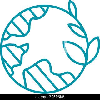 Planète Terre avec des feuilles et des ornements floraux, sauver et préserver la nature, les soins et la solution des problèmes environnementaux. Icône ou badge isolé pour le paquet. Dessin au trait, vecteur simple dans le style plat. Écologie et nature, produits biologiques sur terre Illustration de Vecteur