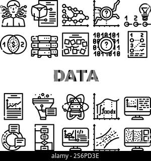 Science des données innovation technologique vecteur de jeu d'icônes. Analyse et recherche Science des données, algorithme logiciel et programmation, illustrations de contour d'ordinateur quantique et de serveur. Science des données innovation technologique vecteur de jeu d'icônes Illustration de Vecteur