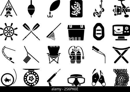 Jeu d'icônes de pêche. Illustration vectorielle entièrement modifiable. Texte développé. Illustration de Vecteur