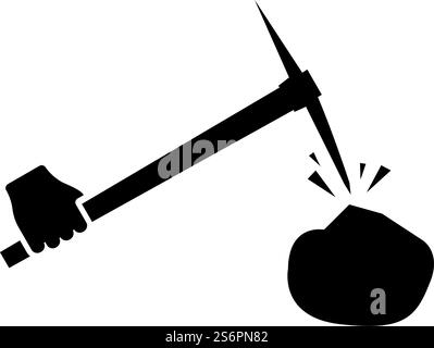 Pioche a frappé la pierre dans l'icône de la main noir illustration vectorielle de style plat image simple. Pioche a frappé la pierre dans l'icône de la main illustration vectorielle noire image de style plat Illustration de Vecteur