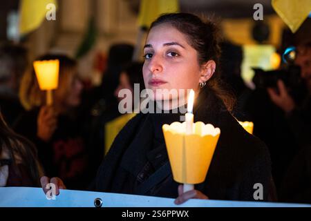 17 janvier 2025. Rome, Italie. Manifestation contre le projet de loi de 1660, près du Sénat italien. © Giacomo Manfredi Bonifati Banque D'Images