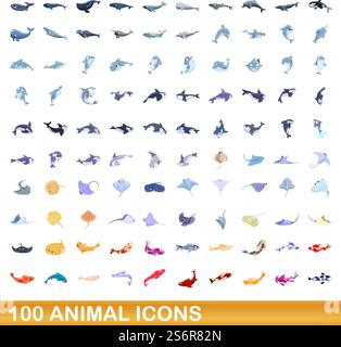 ensemble de 100 icônes d'animaux. Illustration de dessin animé de 100 icônes animales ensemble de vecteur isolé sur fond blanc. ensemble de 100 icônes animales, style de dessin animé Illustration de Vecteur