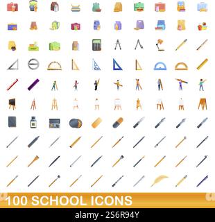 ensemble de 100 icônes scolaires. Illustration de dessin animé de 100 icônes scolaires ensemble de vecteur isolé sur fond blanc. 100 icônes d'école définies, style de dessin animé Illustration de Vecteur