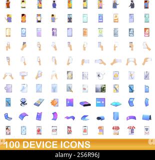 100 icônes de périphérique définies. Illustration de dessin animé de 100 icônes de périphérique ensemble de vecteur isolé sur fond blanc. 100 icônes de périphérique définies, style de dessin animé Illustration de Vecteur