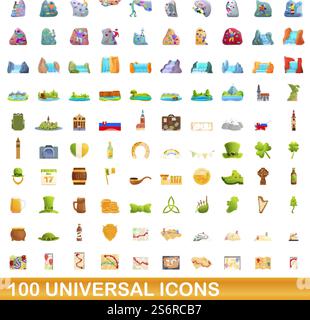 jeu d'icônes universelles de 100. Illustration de dessin animé de 100 icônes universelles ensemble de vecteur isolé sur fond blanc. 100 icônes universelles définies, style de dessin animé Illustration de Vecteur