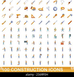 100 icônes de construction définies. Illustration de dessin animé de 100 icônes de construction ensemble de vecteur isolé sur fond blanc. 100 icônes de construction définies, style de dessin animé Illustration de Vecteur