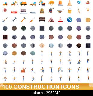 100 icônes de construction définies. Illustration de dessin animé de 100 icônes de construction ensemble de vecteur isolé sur fond blanc. 100 icônes de construction définies, style de dessin animé Illustration de Vecteur