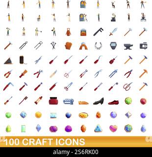 ensemble de 100 icônes artisanales. Illustration de dessin animé de 100 icônes d'artisanat ensemble de vecteur isolé sur fond blanc. 100 icônes artisanales définies, style de dessin animé Illustration de Vecteur