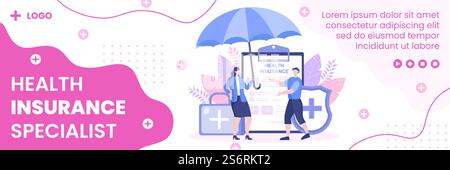 Modèle de couverture d'assurance-santé conception plate Illustration modifiable de fond carré pour les médias sociaux, les cartes de vœux ou Internet Web Illustration de Vecteur