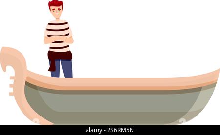 Vecteur de dessin animé d'icône de bateau de gondole. Gondolier italien. Venise Italie. Vecteur de dessin animé d'icône de bateau de gondole. Gondolier italien Illustration de Vecteur