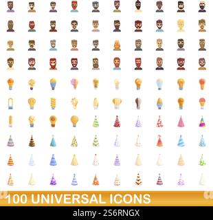 jeu d'icônes universelles de 100. Illustration de dessin animé de 100 icônes universelles ensemble de vecteur isolé sur fond blanc. 100 icônes universelles définies, style de dessin animé Illustration de Vecteur