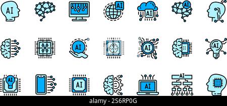 Les icônes d'intelligence artificielle définissent le vecteur de contour. Cerveau robotique. People Electronic. Les icônes d'intelligence artificielle définissent le vecteur de contour. Cerveau robotique Illustration de Vecteur