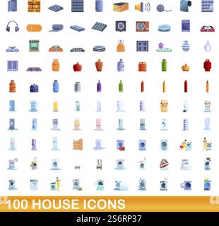 ensemble de 100 icônes de maison. Illustration de dessin animé de 100 icônes de maison ensemble de vecteur isolé sur fond blanc. ensemble de 100 icônes de maison, style de dessin animé Illustration de Vecteur