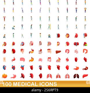 jeu de 100 icônes médicales. Illustration de dessin animé de 100 icônes médicales ensemble de vecteur isolé sur fond blanc. ensemble de 100 icônes médicales, style cartoon Illustration de Vecteur
