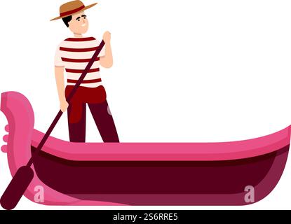 Vecteur de dessin animé d'icône de gondole. Gondolier de Venise. Bateau italien. Vecteur de dessin animé d'icône de gondole. Gondolier de Venise Illustration de Vecteur