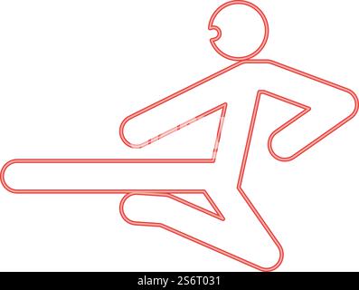 Néon ninja avec bâton de coup de pied rouge illustration vectorielle image de style plat lumière. Ninja néon avec bâton de coup de pied rouge illustration vectorielle image style plat Illustration de Vecteur
