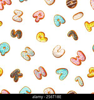 Biscuits glacés. Biscuits cuits lettres, numéros sans couture motif. Impression de boulangerie douce, fond de vecteur de dessert. Illustration biscuit sucré et pain d'épices, nombre et abc. Biscuits glacés. Biscuits cuits lettres, numéros sans couture motif. Impression de boulangerie douce, fond de vecteur de dessert Illustration de Vecteur