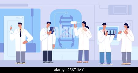 Caractères de laboratoire de chimie. Chercheurs scientifiques, recherche en biochimie de laboratoire. Médecin scientifique avec le concept de vecteur utter d'équipement. Illustration expérience professionnelle en laboratoire. Caractères de laboratoire de chimie. Chercheurs scientifiques, recherche en biochimie de laboratoire. Médecin scientifique avec le concept de vecteur utter d'équipement Illustration de Vecteur