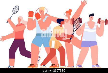 Équipe sportive. Différents athlètes, personnages sportifs internationaux. Entraîneur de fitness isolé, illustration vectorielle de groupe de gymnastique. Athlète sportif, tennis et boxe. Équipe sportive. Différents athlètes, personnages sportifs internationaux. Entraîneur de fitness isolé, illustration vectorielle de groupe de gymnastique Illustration de Vecteur